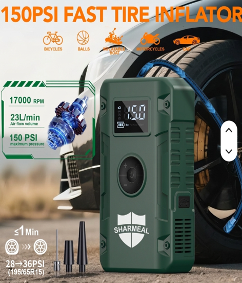 🚗 Arrancador de Batería + Inflador de Neumáticos 4 en 1 | Portátil y Multifuncional 🔋